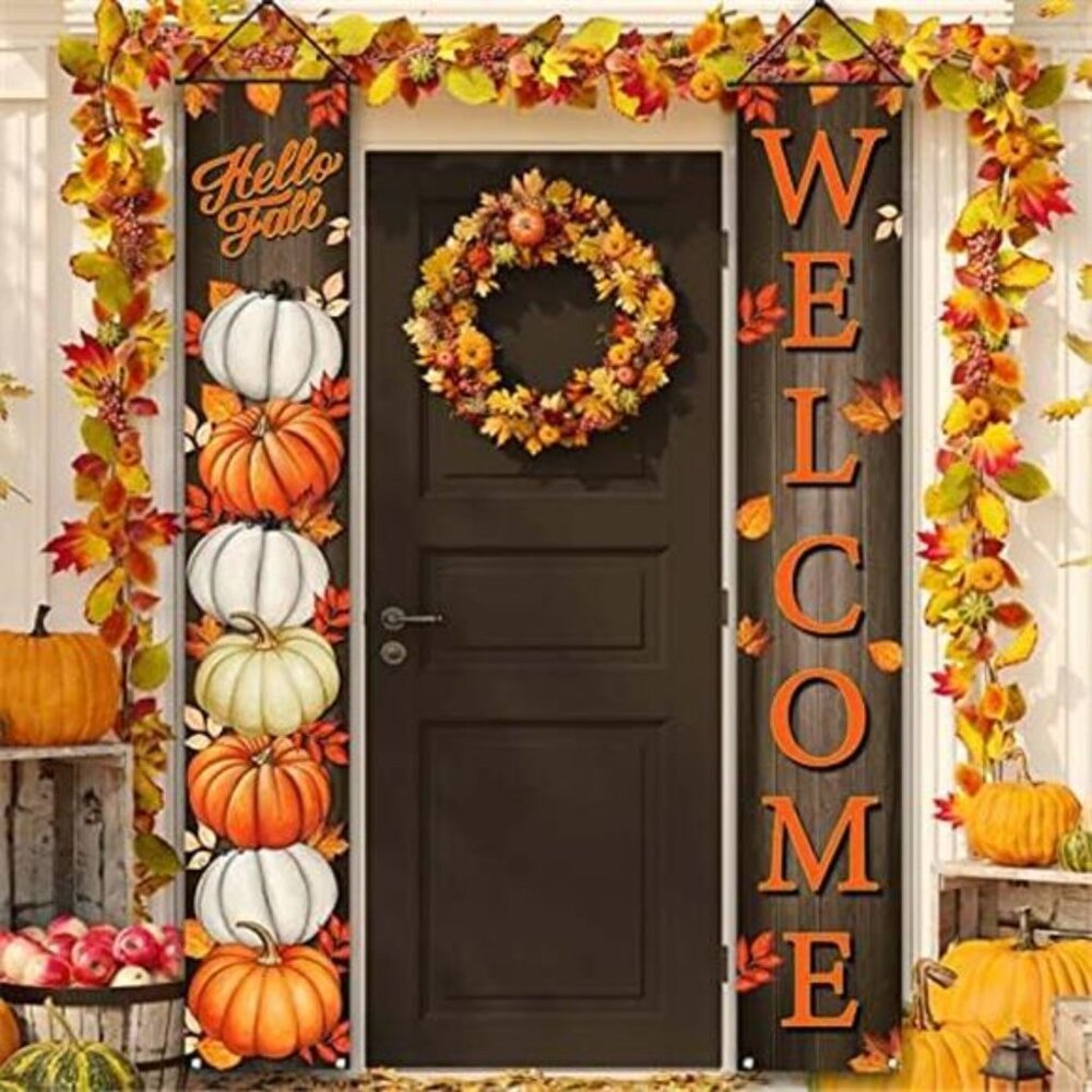 Pumpkin Maple Leaves Leaf Door Fall Decorations Porch Banner Fall Banner Autumn‎